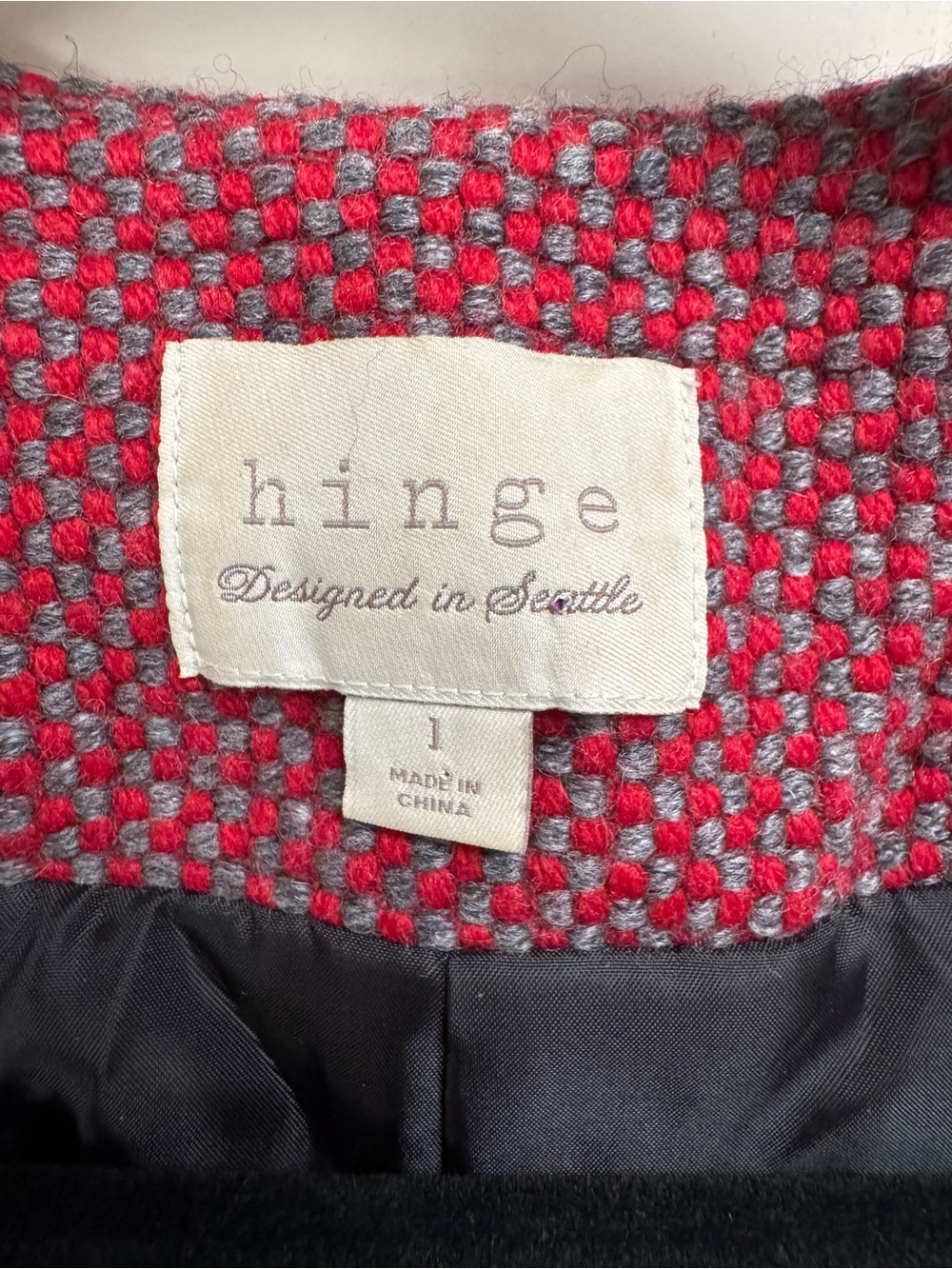 Hinge Designed In Seattle Tweed Red And Grey Cropped Jacket - Picture 2 of 7